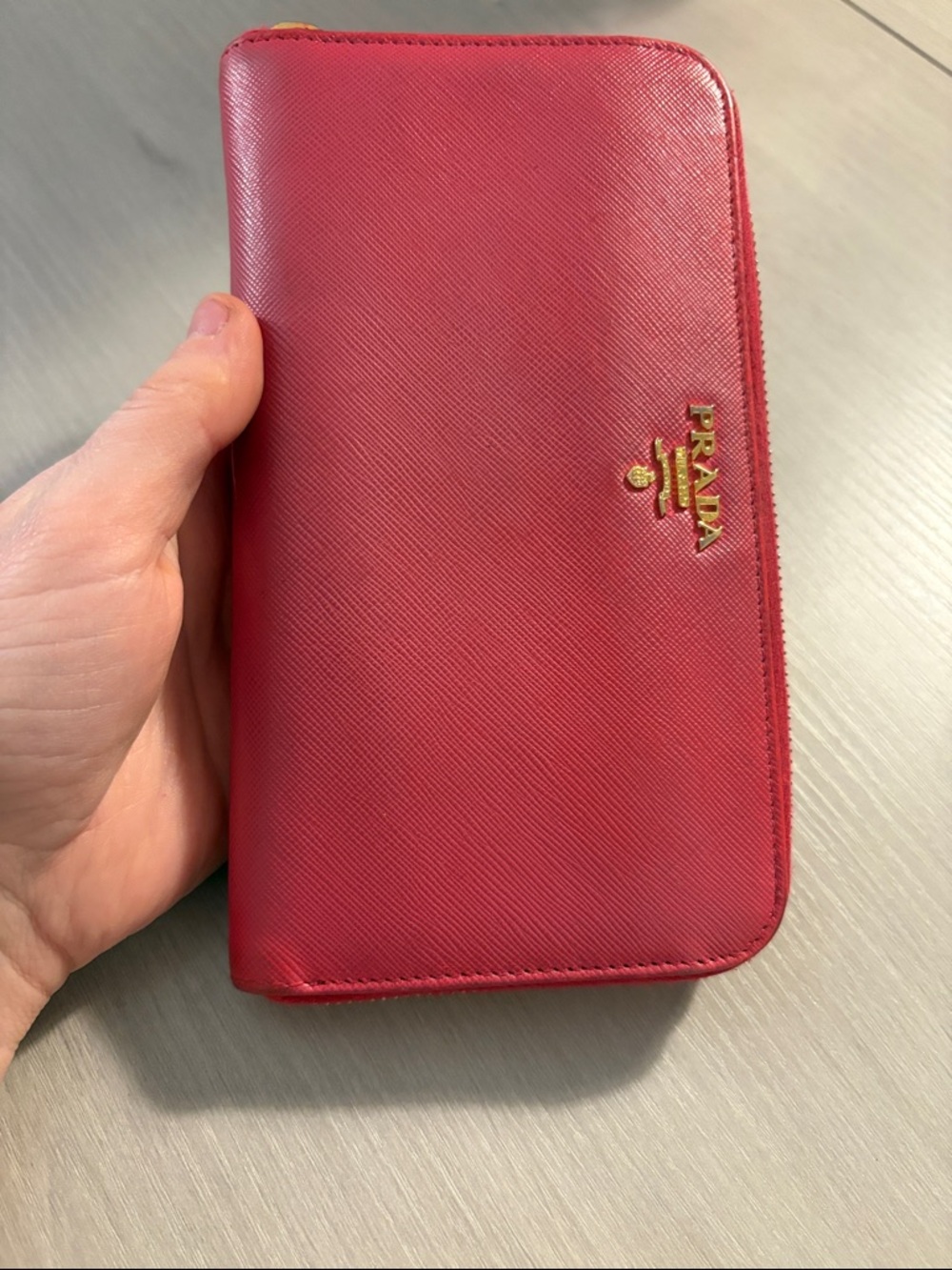 Prada Red Zip-Around‎ Saffiano Leather Wallet